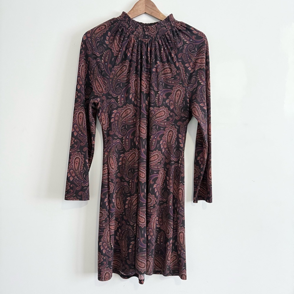 Tommy Hilfiger Black, Red and Purple Paisley Print Long Sleeve & High Neck Dress